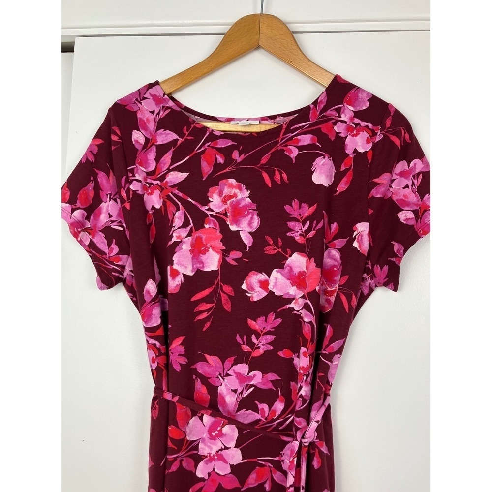J. Jill Cranberry-Red Multi Watercolor Floral Stretch Dress XL Beachy Vacation - Picture 3 of 12